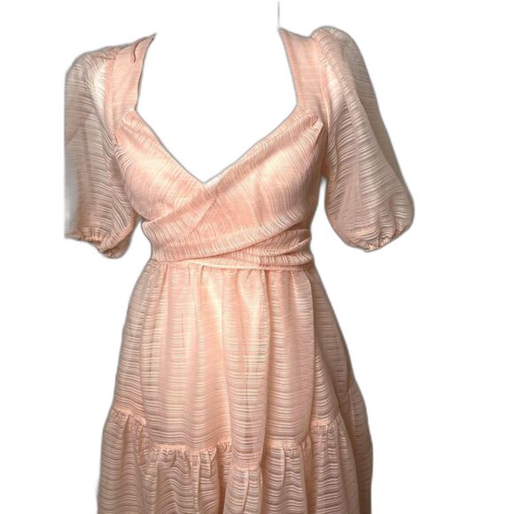 Free People Hailey Dress Size 4 Beautiful Baby Pink Wrap front Midi Dress - Picture 10 of 10